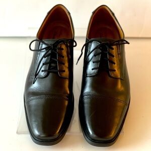 Clarks Men's Black Leather Oxford Tilden Cap Lace Up Dress Shoes, Sz 13M